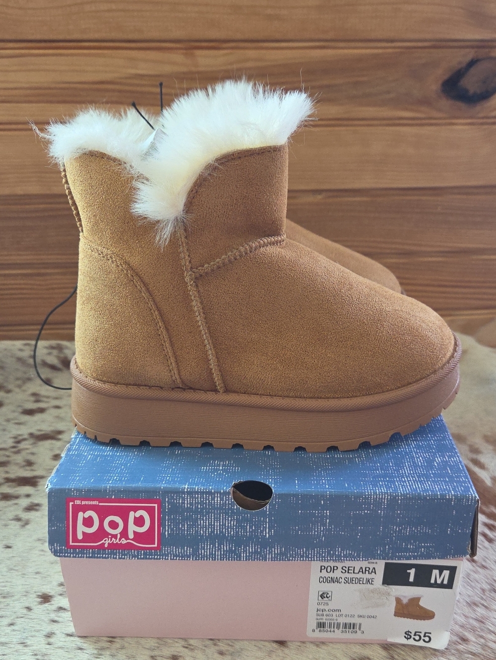 Tan Faux-Suede Fur-Lined Kids Boots